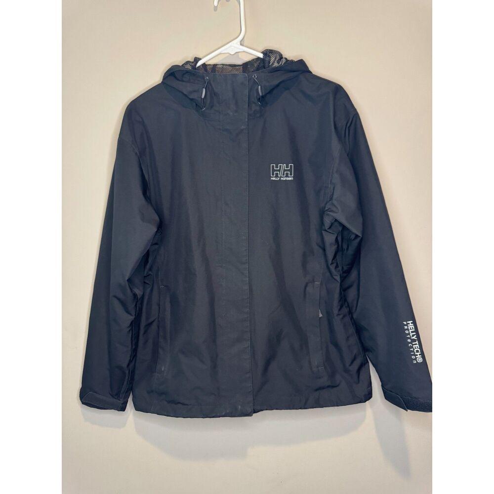 Helly Hansen Helly Tech Rain Jacket Womens L Black Waterproof Hooded Coat
